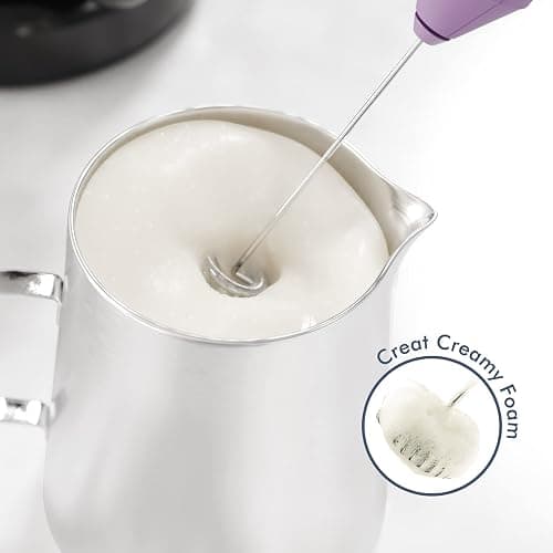 Powerful Milk Frother Handheld Foam Maker, Mini Whisk Drink Mixer for Coffee, Cappuccino, Latte, Matcha, Hot Chocolate, With Stand, Light Purple thumbnail 3