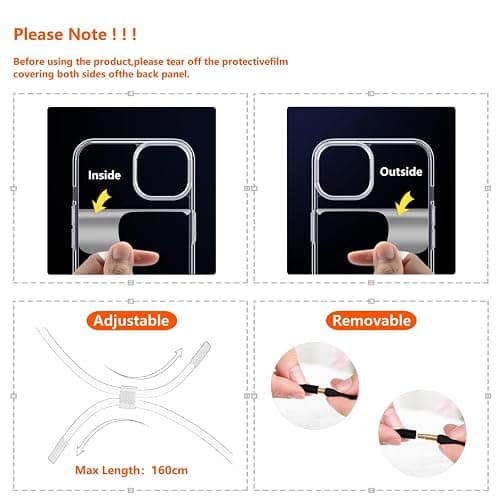 OLEPHY Handykette für iPhone 16 Pro Hülle mit Band, Necklace Handyhülle, Transparente Schutzhülle zum Umhängen [Verstellbarem und Demontage Umhängeband], Roségold thumbnail 5