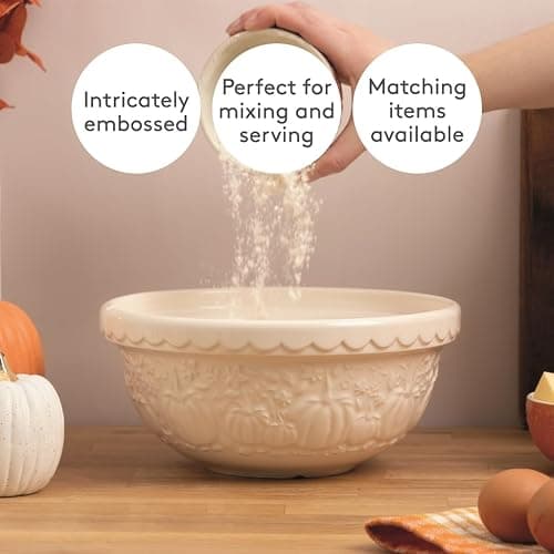 Mason Cash Harvest Pumpkin Mixing Bowl 2 Litre | Embossed Earthenware Mixing Bowl Size 24 | Autumn Baking Bowl for Dough, Cake & Cookie Mixes | Dishwasher Safe thumbnail 5