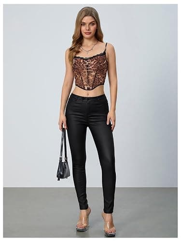 MakeMeChic Women's Faux Leather Stretch Skinny Pants High Waisted Double Button Leggings Club Party Pants thumbnail 6