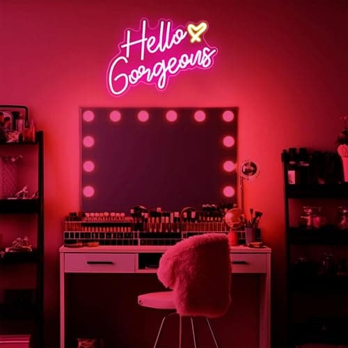 Hello Gorgeous Neon Sign Hello Beautiful Pink LED Neon Lights for Home Wedding Birthday Backdrop Bacelorette Party Wth Dimmable Switch(5V,16.5X10.6inches) thumbnail 2
