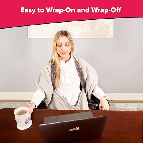 The Original Office Chair Blanket by SnuggleBack; Cozy Comfy Office Desk Chair Wrap Attaches for Convenient Heat and Hands-Free. Stay Warm In The Winter or Summer. Sherpa Fur Lining thumbnail 2