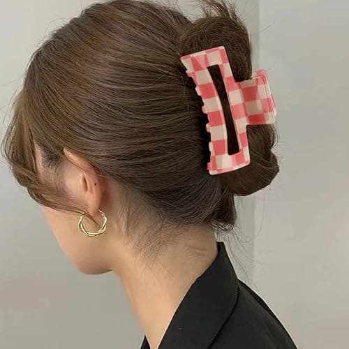 6 Pack Checkered Hair Claw Clips, 3.1" Multicolored Square Medium Non-Slip Claw Clips - Strong Hold for Women Girls Long Short Thin Hair thumbnail 5