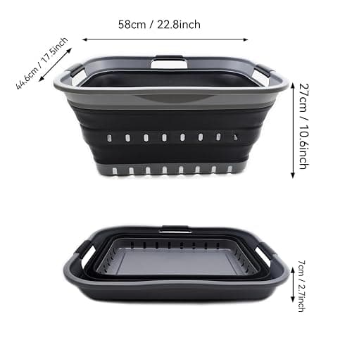 SAMMART 42L Collapsible Plastic Laundry Basket - Foldable Pop Up Storage Container/Organizer - Space Saving Hamper/Basket (1, Grey/Black) thumbnail 3