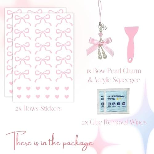 Romukuku Bows Stickers for Custom Owala Accessories, Heart Decals Transfer Stickers for Water Bottles, Bows Pearl Charms for Owala (Pink) thumbnail 5