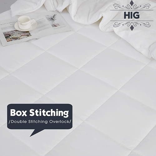 HIG 3pc Down Alternative Comforter Set - All Season Reversible Comforter with Two Sham - Quilted Duvet Insert with Corner Tabs - Box Stitched - Breathable, Soft, Fluffy (Twin/Twin XL, Pure White) thumbnail 7