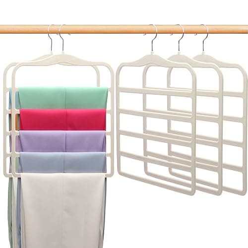 Closet Organizers and Storage,5 Pack Velvet Pants-Hangers-Space-Saving,Non Silp 5 Tier Organization-and-Storage Clothes-Hanger for College-Dorm-Room-Essentials,Closet-Organizer for Jeans Scarf Hanger - Image 1