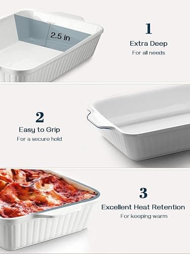 DOWAN Casserole Dish, 9x13 Ceramic Baking Dish, Large Lasagna Pan Deep for Oven, 4.2 Quarts Baking Pan with Handles, Oven Safe and Durable Bakeware for Lasagna, Home Decor, Wedding Gift, Soft White thumbnail 4