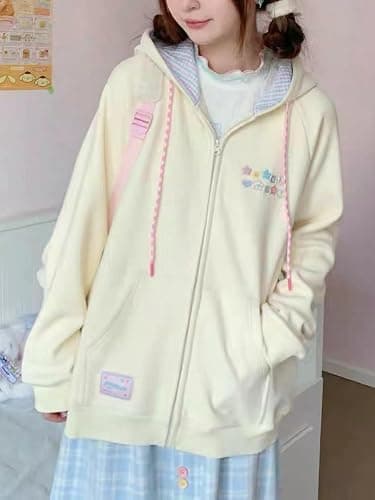 CEINOM Women Kawaii Zip Up Hoodie Y2K Girly Cute Hooded Jacket Oversize Japanese Harajuku Sweet Embroidery Outerwear Hoodies thumbnail 5