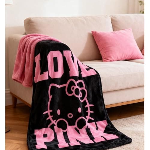 Kitty Silk Flannel Fleece Throw Blanket, Soft Plush, 40 x 60 Inch, All Seasons Blanket for Couch, Sofa, Bed, Camping, Travel (Black-1) thumbnail 2
