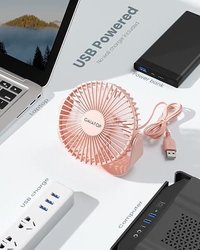 Gaiatop USB Desk Fan, 3 Speeds Strong Airflow, 5.5 Inch Portable 90° Rotate Quiet Cooling, Small Personal Table Fans for Bedroom Home Office Travel Pink thumbnail 2