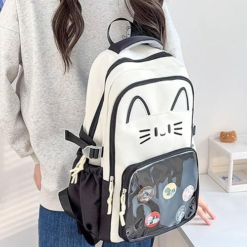 Ericetion Cute Kawaii Cat Ita Backpack with Pin Display – Girls & Women’s Y2k School Bag, Nylon Daypack thumbnail 2