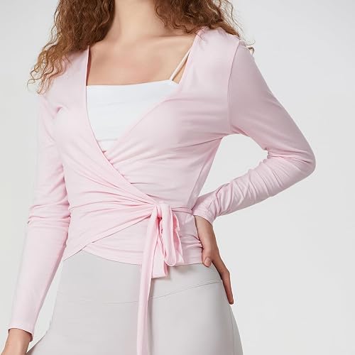 Women Wrap Tie Top Y2k Long SLeeve Ballet Workout Yoga Shirt Coquette Blouses - Image 1