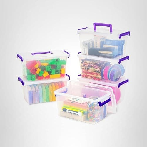 IRIS USA 5 Qt. Plastic Craft Storage Container Bins with Lids, 6 Pack, Small Art & Office Supply Organizer Tote, Sensory Bins & Boxes for Home & University, Stackable, Carry Handle, Clear thumbnail 11
