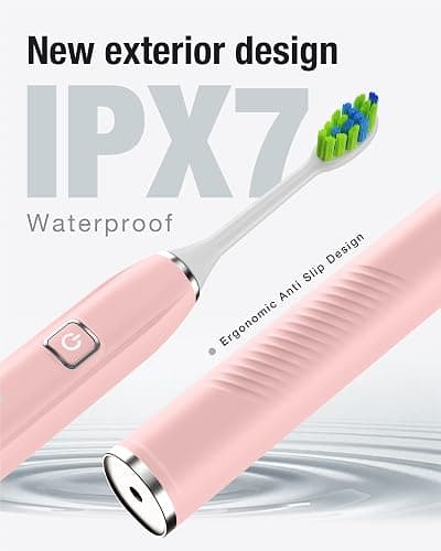 7AM2M Sonic Electric Toothbrush with 6 Brush Heads for Adults&Kids, One Charge for 120 Days, Wireless Fast Charge, 5 Modes, 40000VPM Powered Toothbrush, 2 Minutes Built in Smart Timer -Pink thumbnail 4