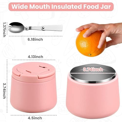 14oz Insulated Vacuum Food Jar with Buckle Lid,Soup Thermo for Hot Food Kids,Wide Mouth Leakproof Stainless Steel Lunch Container with Spoon-Pink thumbnail 2