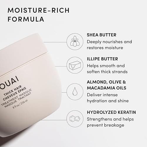 OUAI Thick Hair Mask - Deep Conditioning Hair Mask (8 Fl Oz) | With Almond Oil, Olive Oil & Hydrolyzed Keratin, Restores Damaged Strands, Phthalate & Paraben Free thumbnail 5
