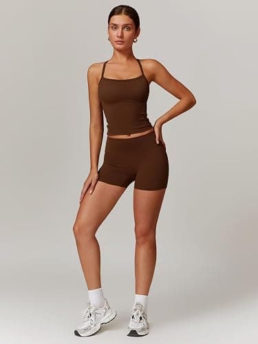 ABOCIW 2 Pieces Workout Sets for Women, Cross Back Tank Top Matching High Waist Biker Shorts, Gym Yoga Pilates Outfits thumbnail 4