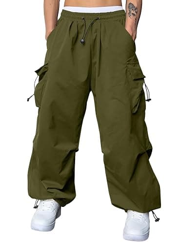 JMIERR Men's Baggy Cargo Pants Trendy Casual Parachute Pant Loose Fit Harem Joggers with Pockets for Streetwear - Image 1