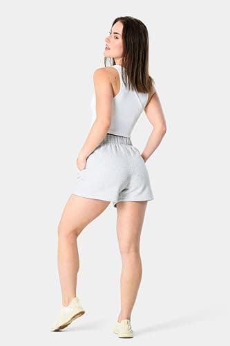 Kamo Fitness CozyTec Sweat Shorts Women High Waisted Lounge Comfy Casual Cotton Shorts with Pockets - Small - White Heather thumbnail 2
