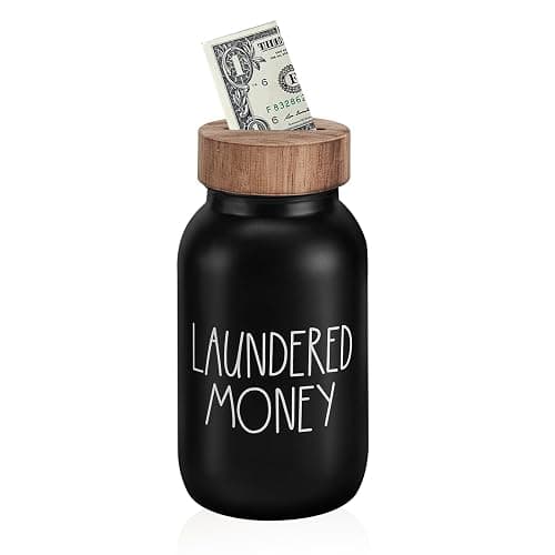 Laundry Room Bank Coin Jar Laundry Room Decor Rustic Country Farmhouse Home Decor Mason Jar with Wooden Top Funny Laundered Money Tip Jar Piggy Bank - Image 1