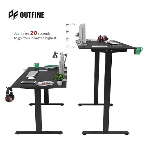 OUTFINE Heavy Duty Dual Motor Height Adjustable Standing Desk Electric Dual Motor Home Office Stand Up Computer Workstation with (Black, 63") Desktop Load up to 220lbs thumbnail 4