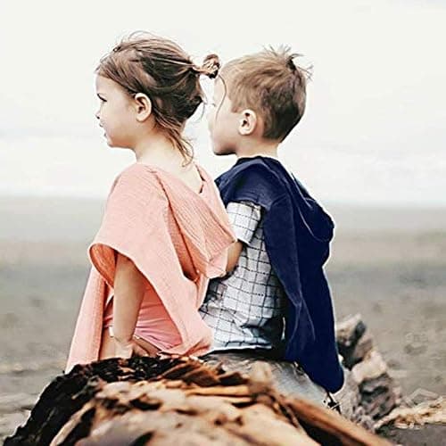 KMBANGI Toddler Kids Baby Girls Boys Summer Clothes Hooded Swim Suit Cover Ups with Pom Poms Cotton Cloak - 1-2T - Pink thumbnail 2