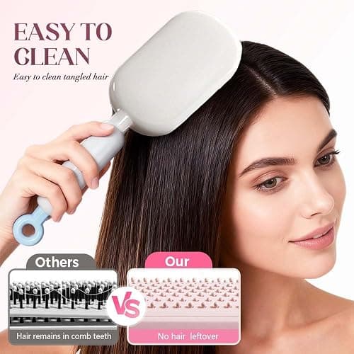 Self Cleaning Hair Brush, Retractable Hair Brush with Massage Bristles, Anti-Static Easy Clean Comb for All Hair Types, One-Pull Hair Styling Brush (Pink) thumbnail 6