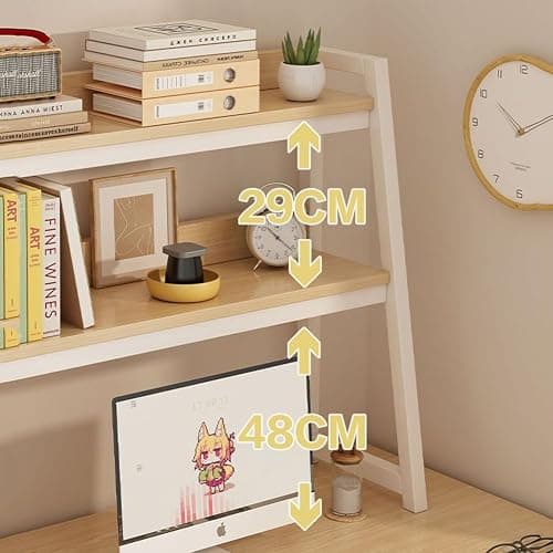 Eqvexd 3-Tiers Dorm Room Desk Hutch,Desktop Ladder Bookcase,Desk Hutch Dorm,Computer Desk Desktop Bookshelf,Bold Steel Frame,Environmental Protection Board,White-75 * 32 * 90cm/29.5 * 12.5 * 35.4in thumbnail 4