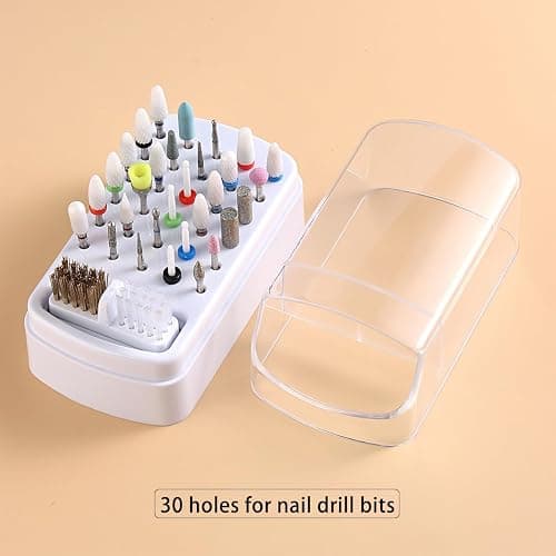 Fcozpjk 2 in 1 Nail Drill Bit Holder and Nail Drill Bits Cleaner Brush Case, 30 Holes Nail Drill Bits Organizer Display Stand Container Box, Manicure Drill Cleaning Brush, Professional Nail Tools thumbnail 3