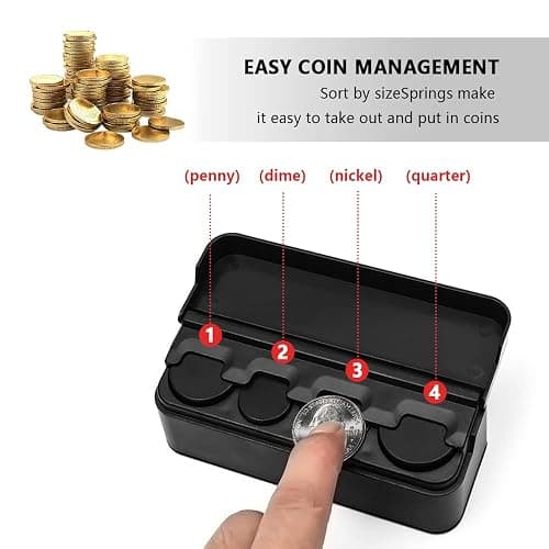 Compact Coin Holder for Car - 4 Compartment&Automatically Holds Coins Coin Organizer(1 Dollar,Quarter,Dimes) - Universal Center Console Coin Case for Car Taxi SUV Truck thumbnail 3