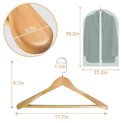 Qiviluto 3 Pack Suit Hangers for Men is a Wooden Hanger with Non Slip Pants Bar and 3 Pack Suit Moistureproof Cover, It's a Better, Higher-end Jacket and Sweater Hangers (Natural) thumbnail 3