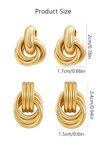 2 Pairs Gold Earrings for Women Knot Chunky Earrings Jewelry for Women thumbnail 6