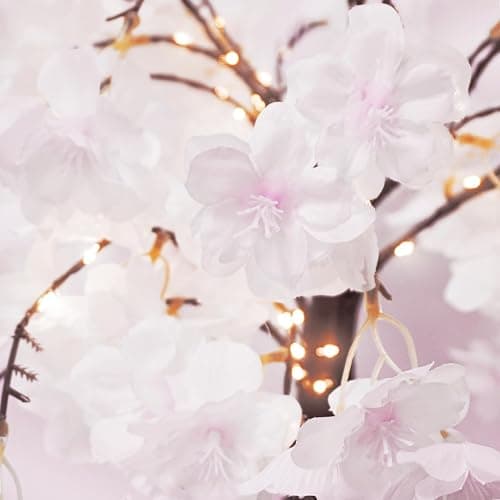obbsie 24 Inch Lighted Cherry Blossom Tree with 24 Fairy Lights Artificial Bonsai Flower Tree with Timer Battery/USB Operated Pink Light Up Tabletop Tree for Spring Wedding Party Indoor Outdoor Decor thumbnail 5