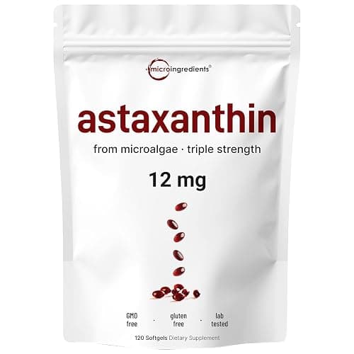 Micro Ingredients Astaxanthin 12mg, 120 Softgels, 4 Month Supply | Premium Astaxanthin Antioxidant Supplements* | Fresh Microalgae Source | Triple Strength, Easy to Swallow, Non-GMO, Soy Free - Image 1