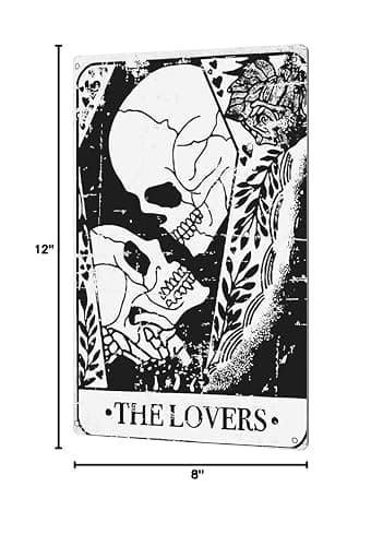 BEASTZHENG Halloween Decorations Tarot Cards The Lovers Metal Tin Sign Wall Décor Black Vintage Sign for Home Living Room Bedroom Decor Gifts - Lovers thumbnail 2