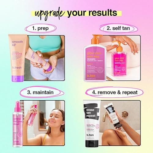 b.tan Best Clear Self Tanning Gel with Mitt Kit | Glow Your Own Way Bundle - Ultra Dark, Quick Express Tanner Gel for Face & Body with Applicator, Transfer-Proof, No Fake Tan Smell, 16 Fl Oz thumbnail 6