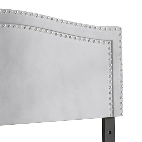 Castle Place Twin Curved Velvet Upholstered Headboard with Chrome Nailhead Trim, Silver Grey thumbnail 4