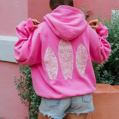 Graphic Hoodies for Women Cute Long Sleeve Preppy Sweatshirts Fall Oversized Pullover Hooded Tops With Pockets - Red - Medium thumbnail 4