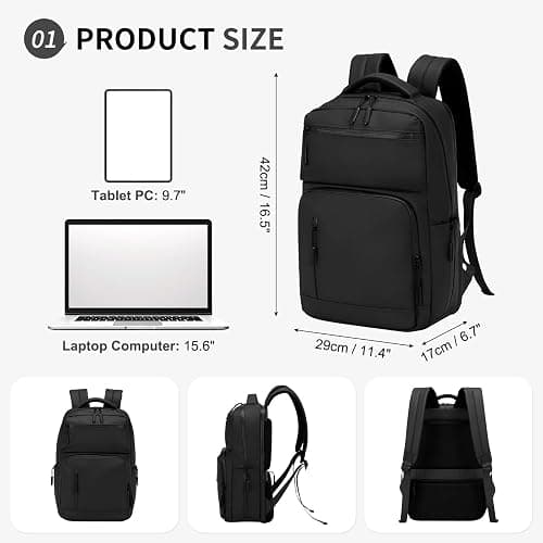 SUIKIHUM Waterproof Laptop Backpack for Men & Women, Flight Approved Anti-Theft Daypack with 15.6-inch Laptop Sleeve (Black) thumbnail 3
