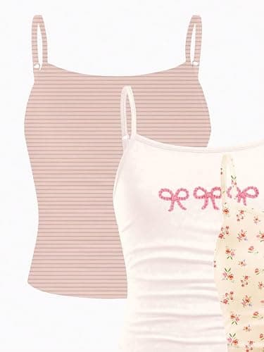 RoseSeek Girl's 3 Packs Cheetah Leopard Floral Tank Top Camisole Tops | Spaghetti Strap, Slim Fitted, Summer Cute, Sleeveless, Teens Size 10-12, Cami thumbnail 5