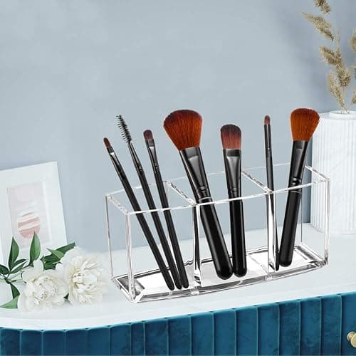 Watpot Acrylic Makeup Brush Organizer Holder Clear Cosmetic Brushes Storage with 3 Slots thumbnail 5