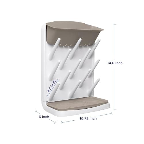 Ubbi Vertical Baby Bottle Drying Rack, Space Saving Countertop Drying Rack Baby Bottle Organizer, Taupe thumbnail 3