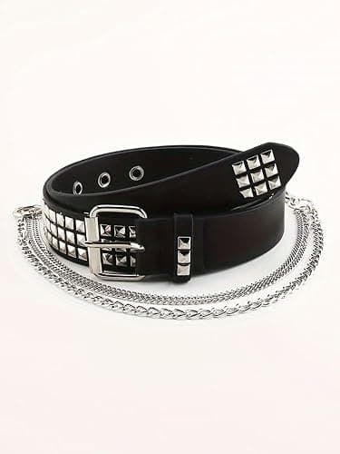 QWALIT Punk Belt with Chain for Women - Rave Leather Chain Belt - Goth Accessories thumbnail 4
