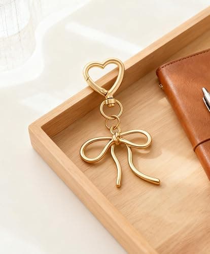 Rikhiua Cute Bow Keychain Elegant Bow Bag Charm Heart Keychain for Women Keys Bag Purse Decor Friend Sister Family thumbnail 2