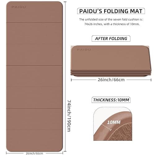 PAIDU Foldable Fitness Yoga Mat | 2/5" (10MM) Extra Thick | SGS Certified Non-Slip TPE | 75x26" Extra Long-Wide | Portable & Easy Store | for Yoga, Pilates, Home Gym & Full-Body Workouts thumbnail 7