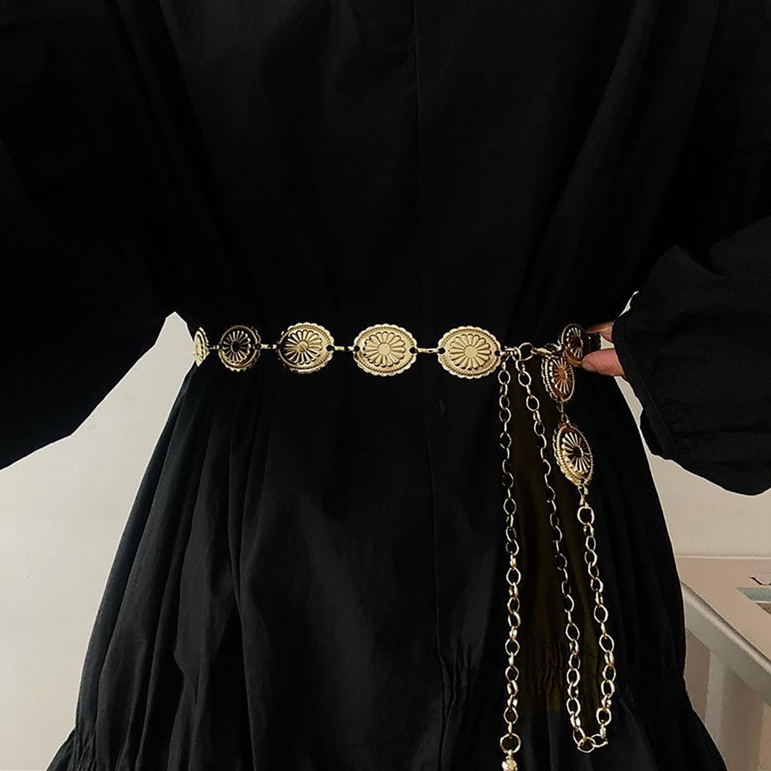 Western Metal Concho Belt,Cowgirl Concho Chain,Adjustable Waist Chain for Women,Suitable for Dresses,Jeans,Costumes thumbnail 2