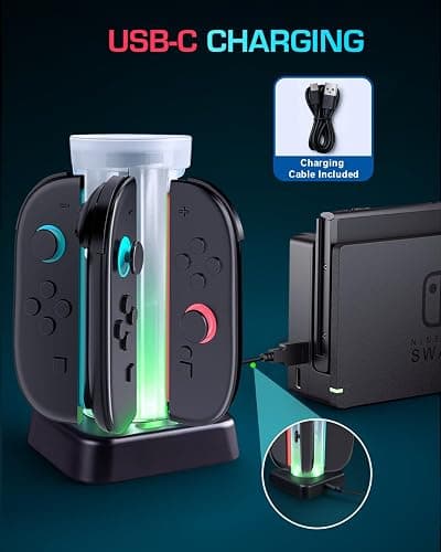 Charging Dock for Switch 2 Joycons Game Controller, Charging Station with 5 Colors RGB Light and 6 Game Card Storage Slots thumbnail 6
