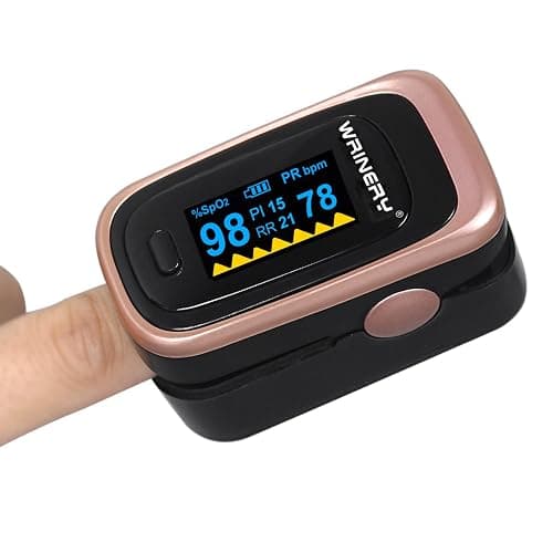 Oxygen Saturation Monitor, Wrinery Premium Pulse Oximeter Fingertip, Oxygen Monitor, O2 Saturation Monitor, OLED Portable Oximetry with Batteries, Lanyard (Rose gold-Royal black) thumbnail 2