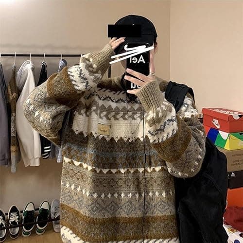 OCUH Grandpa Sweater Striped Sweater Women Ribbed Knit Jumper Top Knit Sweater Vintage Pullover Sweater thumbnail 2